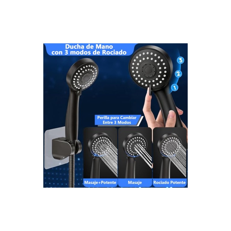 Set de Regadera Combinada 2 en 1Ducha Alta Presión Negra