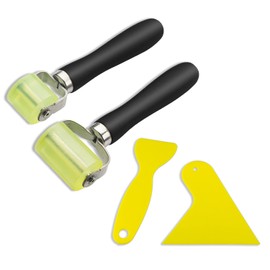 Pressure Roller, 2 Pieces Rubber Roller with 2 Pieces Film Squeegee, Pressure Roller Tool, Car Sound Insulation Pressure Roller, Rubber Seam Roller Heat Resistant for Edge Tape and Welding