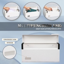 xydled Mailbox Wall Mount Door Mailboxes for Outside, Large Steel Hanging Metal Mailbox, Modern Post Box Package Parcel Drop Box for House Home, Textured White, 14.56''x7.1''x4''