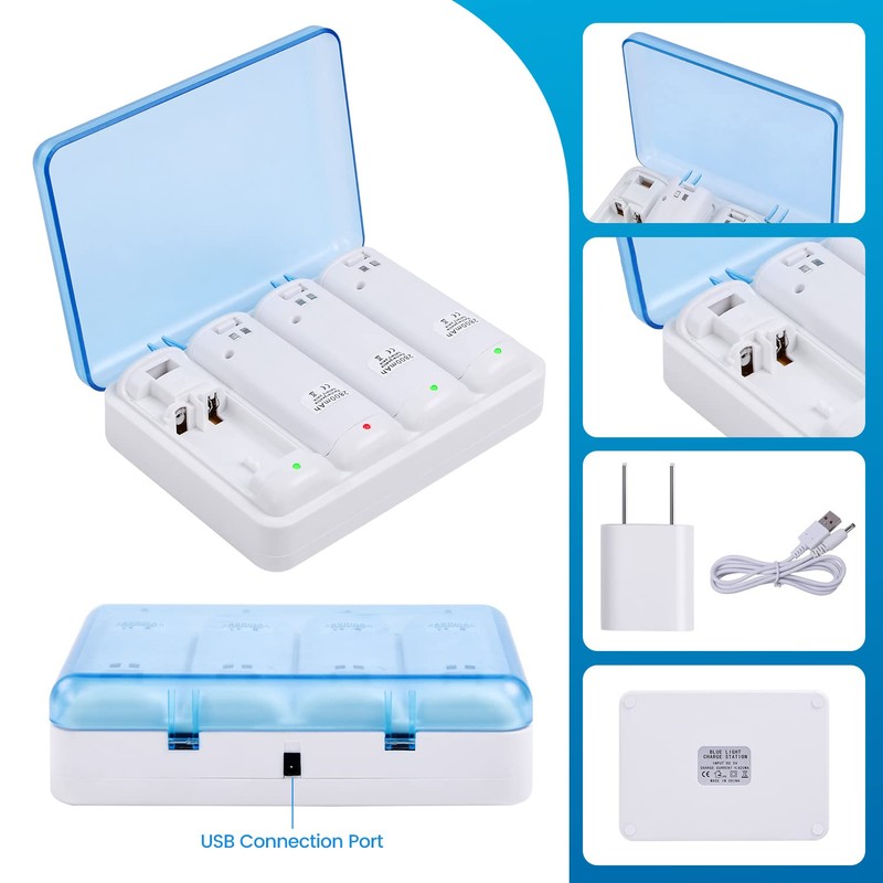 Upgraded Wii Remote Battery Charger Station, Covanm 4 Port Wii