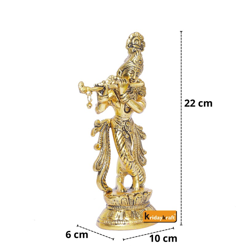 KridayKraft Lord Krishna Metal Statue,Krishna Murti Playing Flute for Temple