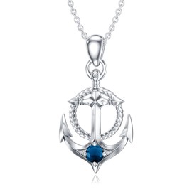 Reaii Anchor Necklace 925 Sterling Silver London Blue Topaz Anchor Necklace Topaz Pendant Necklace Anchor Jewelry Necklace Gifts for Women Mom Daughter Wife