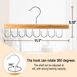 LUNHAJIN 2PCS Belt Organizer Hanger,Sturdy Wood Belt Rack Closet Accessories with 8 Hooks Belt Organizer for Closet Organizers and Storage (Wood)