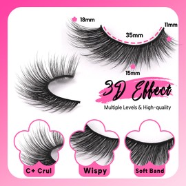 Veleasha Fox Eye Lashes 3D Effect Natural Eyelashes 5 Pairs Fluffy Cat Eyelashes 7-25 mm Wispy C Curl False Eyelashes Volume Faux Mink Fake Lashes (Ragdoll)