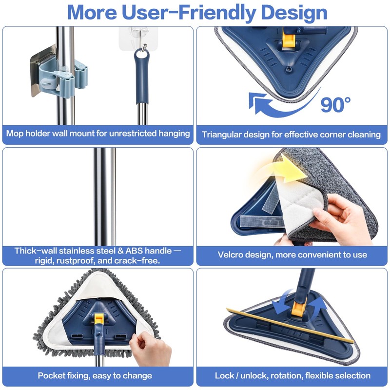 80" Wall Cleaner Mop with Long Handle, Sunoyar 360° Triangle