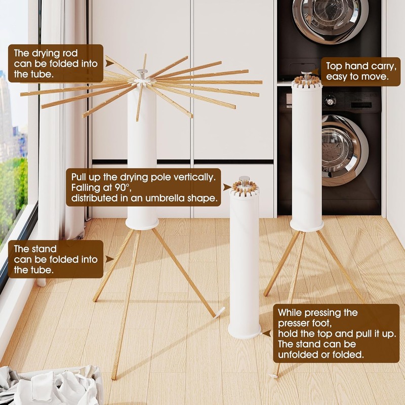 Clothes Drying Rack Foldable,Laundry Drying Rack,Drying Rack Clothing(16 Wood Poles),Clothes