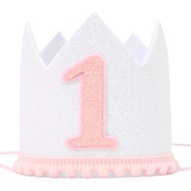 1st Birthday Party Hat Decorations - Baby Girl 1st Birthday Headwear - Boho Natural Birthday Hat For Kids - First Birthday Glitter Crown For Babies - Kids Party Photo Booth Prop Hat