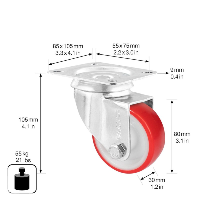 Wagner 04688001 Soft Swivel Castor Diameter 80 mm, Height 105