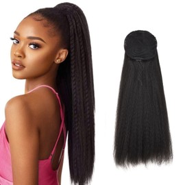 30 Inch Kinky Straight Drawstring Ponytail Extensions Clip in Yaki Straight Hairpieces Drawstring Long Ponytail for Women Girls
