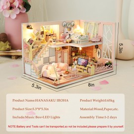 CUTEROOM DIY Miniature Dollhouse Kit with Furniture and Music - Complete Model Kit for Children, Boys and Girls (Flower History)