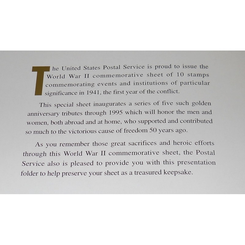 1941 WWII A World At War Collectible Stamp Sheet