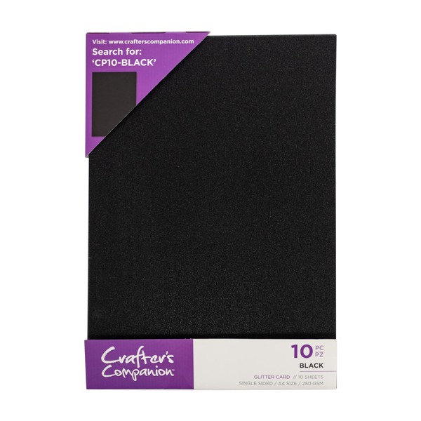 A4 Coloured Glitter Card Pack Single Sided Black – 250GSM (10 Sheet Pack) - Perfect for Arts and Crafts, Printing, Card Bases & Folding - Centura Pearl by Crafter's Companion,CPG10-BLACK