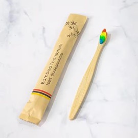 Natural Bamboo Toothbrushes, Pack of 5, Multicoloured Bristles