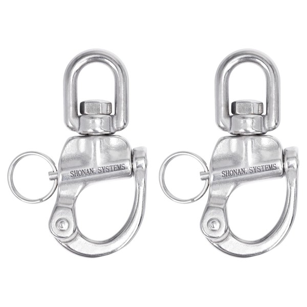 SHONAN Swivel Eye Snap Shackle, 3.5 Inch Marine Sailboat Shackles, 2 Pack Stainless Steel Swivel Shackles for Kayak Anchor Quick Release, Sailing Rigging for Spinnaker Halyard, 1100 Lb Capacity