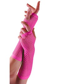 Crazy Chick® Ladies Womens Plain Fishnet Fingerless Long Gloves Fancy Dress Party Accessories Adult Size One (Pink)