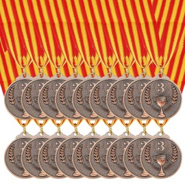 MECCANIXITY Award Medals 2 Inch, Bronze Prizes Metal Winner Medals 3rd Place with Neck Ribbon Trophy Pattern for Sports Games Competitions Party Favors 18 Pieces