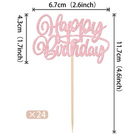 24 piezas de adornos para magdalenas de cumpleaños con purpurina para celebrar feliz cumpleaños, fiestas, decoraciones de pasteles, color rosa claro