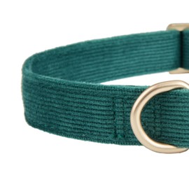 YUDOTE Soft Cotton Dog Collar with Metal Buckle Adjustable Heavy Duty Comfy Corduroy Collars for Small Medium Large Dogs,Dark Green,Medium