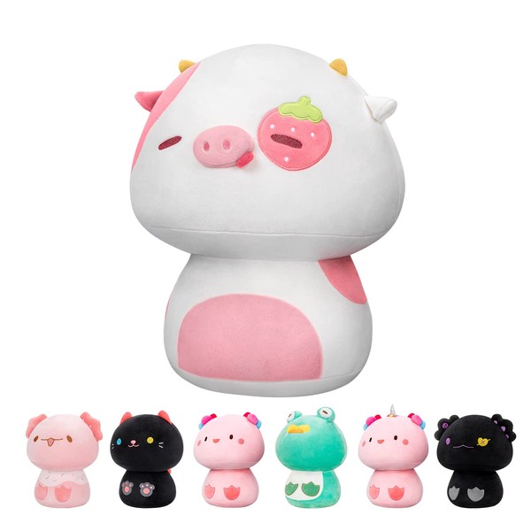 Mewaii 14'' Soft Strawberry Cow Pillows Mushroom Stuffed Animal Plush