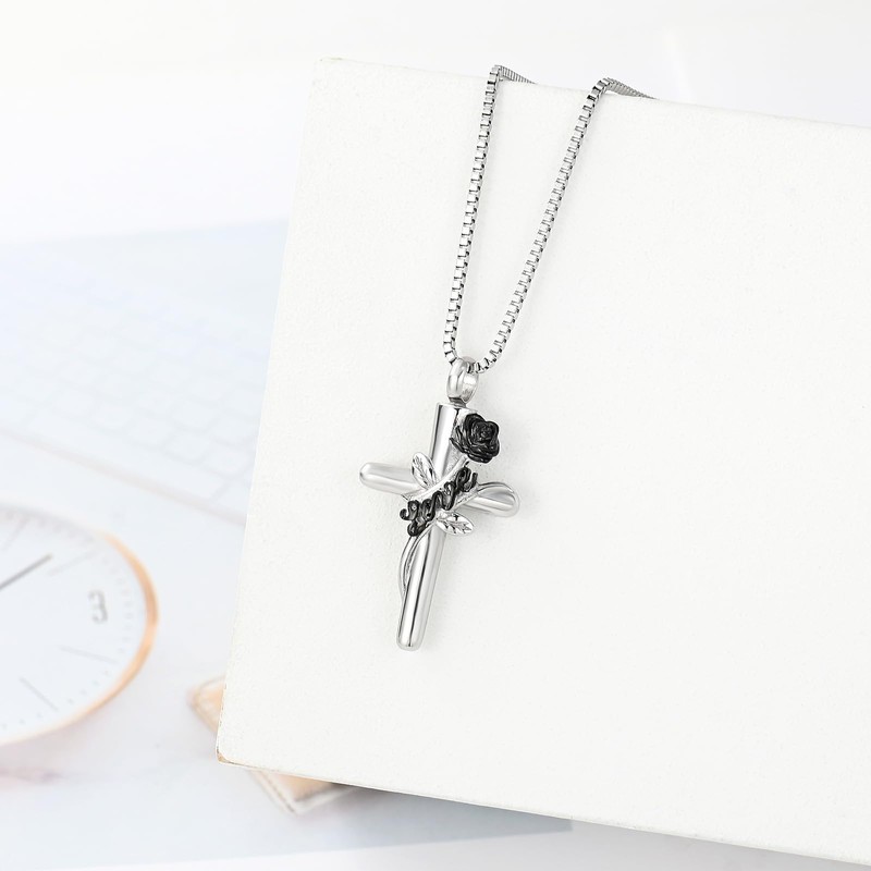 XSMZB Cross Cremation Jewelry for Ashes Human Pet Rose Flower