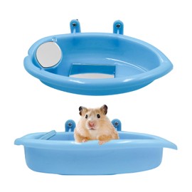 2-Pack Plastic Small Animal Bathtub & Food Bowl – Blue Sand Bath Container with Mirrors & Cage Mount Kit for Hamsters, Rats & Other Small Pets