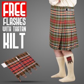 Kilt for Men I Scottish Tartan Premium Polyviscose 8 Yard Traditional Mens Kilt (US, Numeric, 42, 44, Regular, Regular, Gordon Weathered Red)