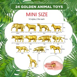 Deekin 24 Piezas Juguetes de Figuras de Animales de Plástico Dorado Figuras de Animales del Zoológico Safari Mini Adornos para Tartas de Animales de la Selva para Fiesta de Cumpleaños Temática