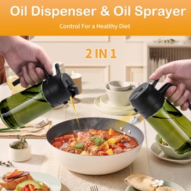 RFetomax Oil Sprayer for Cooking-2 in 1 Olive Oil Dispenser, 16oz/470ml Oil Dispenser Light Blockage Green Bottle Oil Mister for Air Fryer, BBQ,Salad, Frying, Barbecue (2Green Bottle Black Cap)
