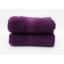 Lex's Linens Pack of 2 100% Combed Cotton Aubergine Hand Towels