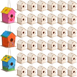 DoubleFill 4.33" Wooden Bird Houses Bulk for DIY Unfinished Hanging Birdhouse for Crafts Art Craft Wood Toys for Class Activity Creative Art Project Parties Design(12 Pcs)