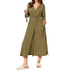 Ekouaer Women's Robe Long Waffle Knit Bathrobe Lightweight Soft Kimono Robes Loungewear