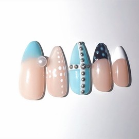 [Self-produced new product discount] Mint silver ball dot nail  - Malkang full tip oval / [자체제작신상할인] 민트 실버 볼 도트 네일  - 말캉 풀팁오발