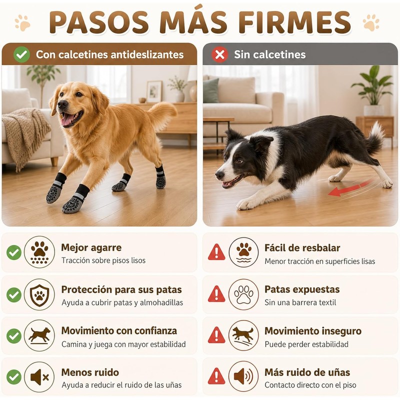 4 Calcetines Antideslizantes para Perros con Tira Reflectante Ajustable,S