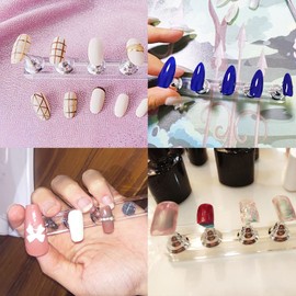 Acrylic Nail Art Practice Stands Magnetic Nail Tips Holders Training Fingernail Display Stands 2 Sets (Silver)
