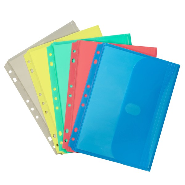C-Line Super Heavyweight Poly Mini Size Binder Pocket, 5.5 x 8.5 inches, 7-Hole Punched, Set of 3 Pockets, Color May Vary (08730)