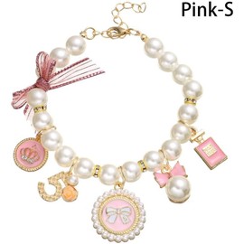 Pink Dog Pearl Collars Cute Pet Necklace Princess Bow Necklace Sweet Bow Collar Puppy Accessories Cat Jewelry Pearl Neck Strap Basic Collars for Dog Cat Adjustable (S)