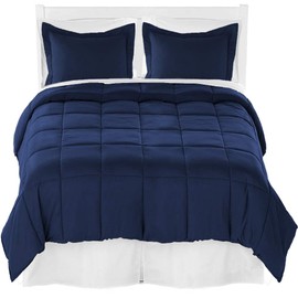 Full XL Comforter Set + Sheet Set + Bed Skirt - Premium Ultra-Soft Brushed Microfiber (Comforter Set: Dark Blue, Sheet Set: White, Bed Skirt: White)