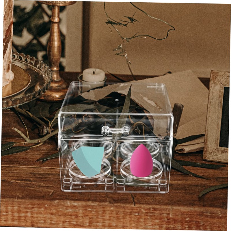 Baluue Clear Makeup Sponge Storage Box Transparent Multi-grid Organizer for