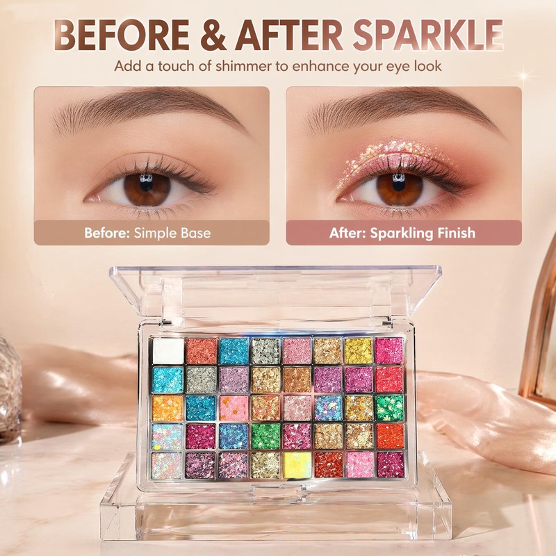 Glitter Eyeshadow Palette 40 Colours, Colourful Shimmer Palette for Women