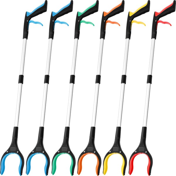 6 Pack Grabber Reacher Tool for Elderly, 32" Foldable Pick up Stick Grabber Long Handy Mobility Aids Lightweight Reaching Tool for Trash Claw Pick up Stick Arm Extension Litter Picker, 5 Color