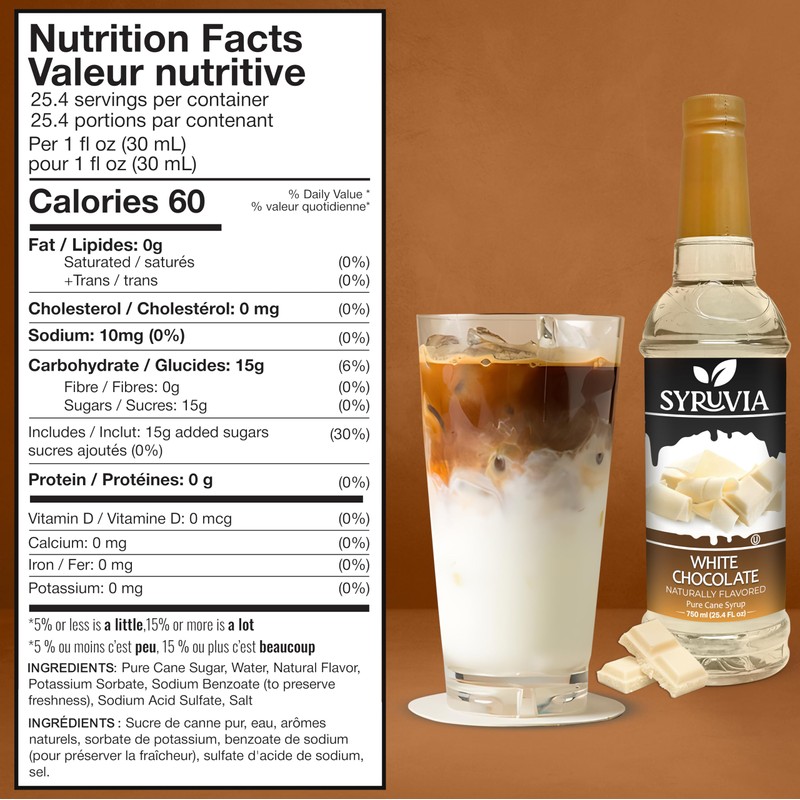 Syruvia Coffee Syrup, White Chocolate Flavored Syrup for Drinks, Lattes,