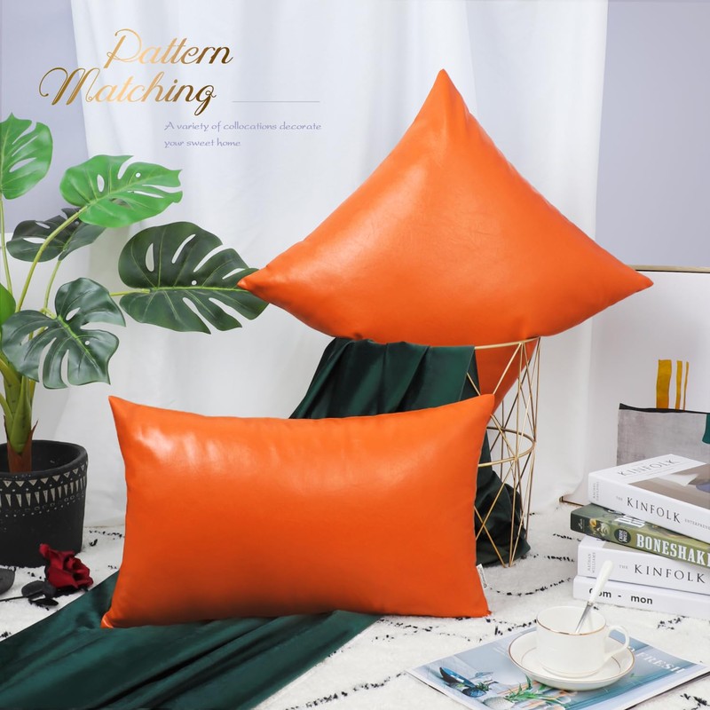 BRAWARM Faux Leather Throw Pillow Covers 16 X 16 Inches