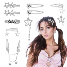 10 PCS Silver Star Hair Clips 2000s, Metal Star Hair Barrettes, Kawaii Silver Hair Snap Clips, Star Clips, Kawaii Hair Clips, Goth Hair Clips, Star Barrettes, Harajuku Style