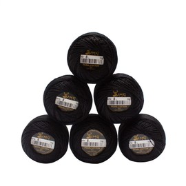 UMC STAG 6 Balls Black Colour 310 Premium Pearl Cotton Embroidery Thread Size 8 | 100% Egyptian Cotton Crochet Yarn | Cross Stitch Embroidery Yarn | Oeko TEX Certified | 10 Grams per Ball (Black)