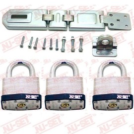 NUSET 7-1/2 Double-Hing Hasp with Three Laminated Steel Padlock, same key