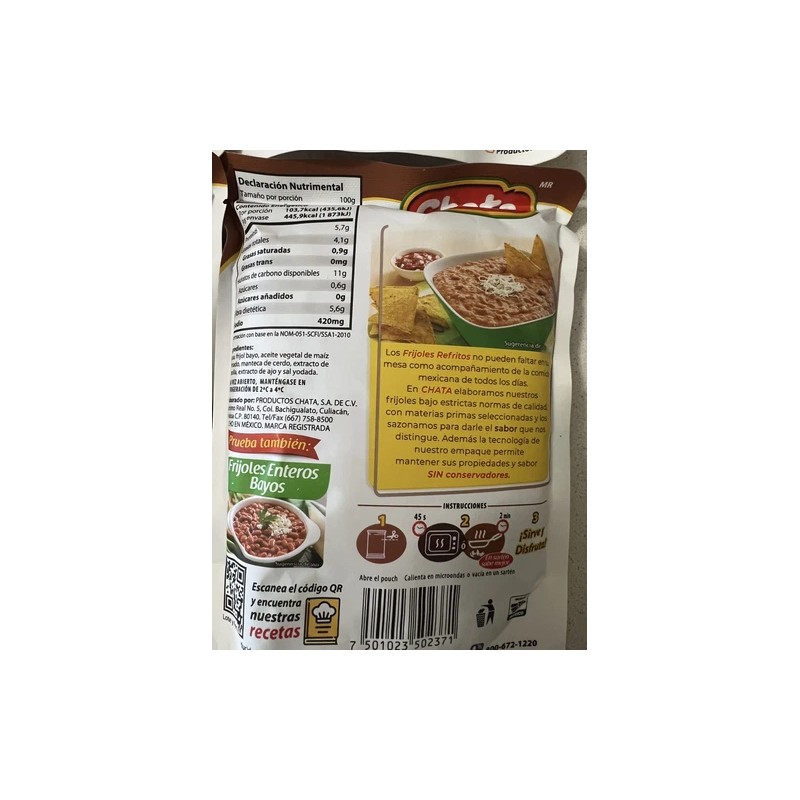 CHATA 4 Bolsas CHATA FRIJOLES REFRITOS BAYOS 430 G From
