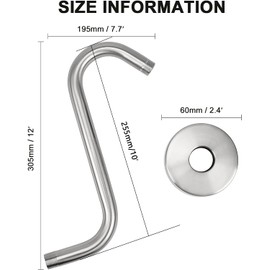 Nearmoon S Shaped Shower Head Riser Pipe, Shower Head Extender Arm with Flange, Standard 1/2" Connection- Bathroom Accessory, 12 Inch (2 Pack, Brushed Nickel)