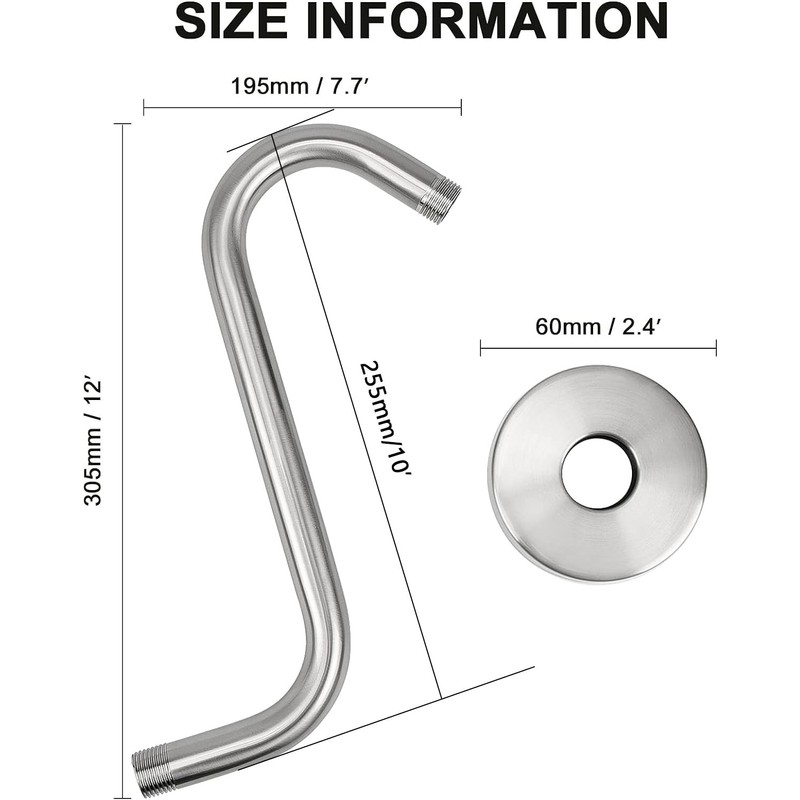 Nearmoon S Shaped Shower Head Riser Pipe, Shower Head Extender