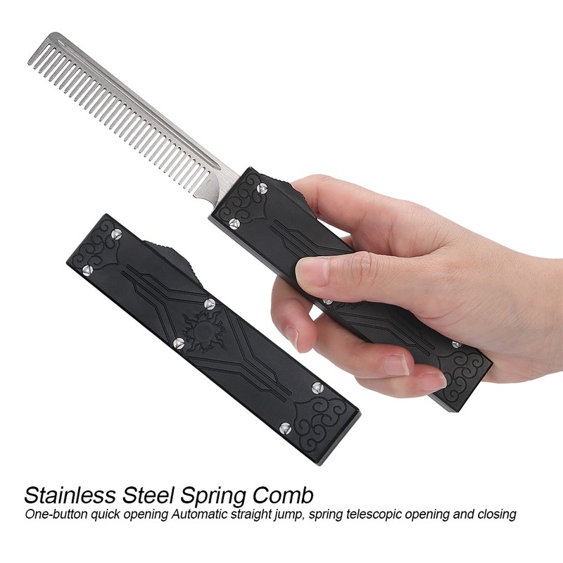 Stainless Steel Spring Comb Hair Beard Folding Pocket Comb Hairdressing