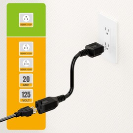 1-Foot 15 Amp Household AC Plug to 20 Amp T Blade Adapter Cable，14AWG 1-Foot 15 Amp to 20 Amp Plug Adapter Cord Nema 5-15P to 5-15R/5-20R 20Amp Comb AC Power Cord, Black